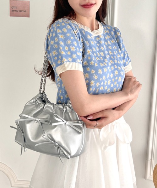 Loueme ハンドバッグ 「6色展開」メニーリボンチェーンショルダー