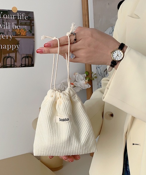 韓国雑貨 巾着ポーチ コーデュロイ コスメ 小物入れ 収納 バッグ 楽天市場】【5%OFFクーポン】24時間内発送 巾着ポーチ 巾着