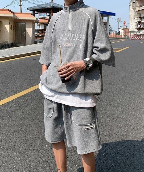 B.R.U パジャマ ハーフジップDCHX刺繍入りセットアップ メンズ