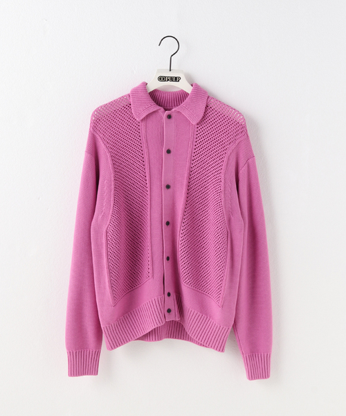 プロポ☆ピンクニット PULP/417EDIFICE セーター ニット ブロックメッシュ ニットポロシャツ