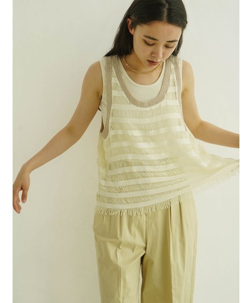 ベスト ジレ fringe vest レディース lawgy ベスト ジレ melange mix fringe vest / メランジミックス