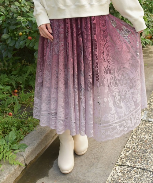axes femme スカート グラデレースサーキュラースカート