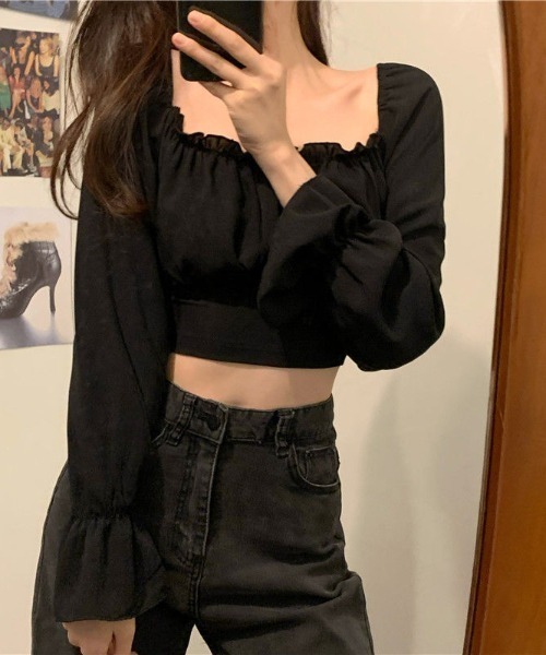 deux amour tシャツ バックリボンレースアップスクエアネック