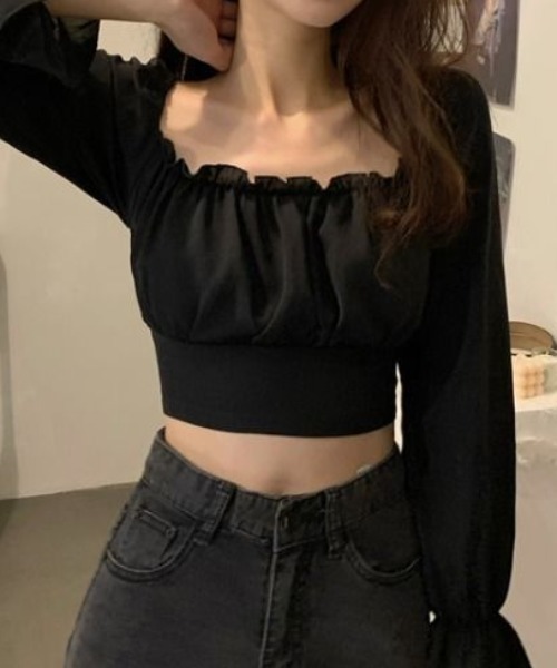 deux amour tシャツ バックリボンレースアップスクエアネック