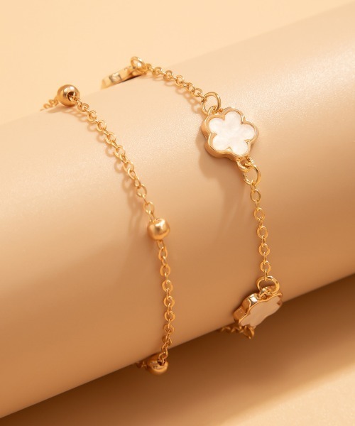 k18 アンクレット　2連　ボールチェーン COO+i（クーイ） アンクレット クローバーデザインアンクレット ボール