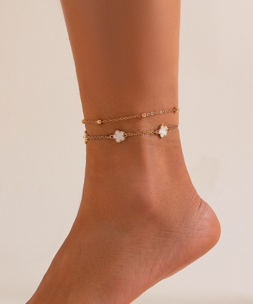 k18 アンクレット　2連　ボールチェーン COO+i（クーイ） アンクレット クローバーデザインアンクレット ボール