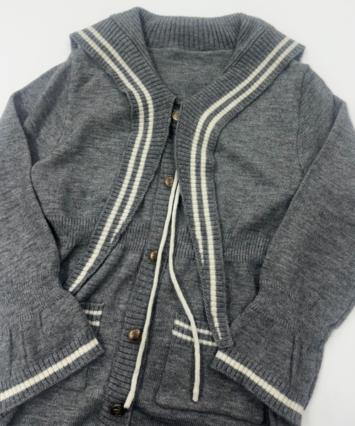 AsRiRe ワンピース セーラーカラー 配色ミニニットワンピース