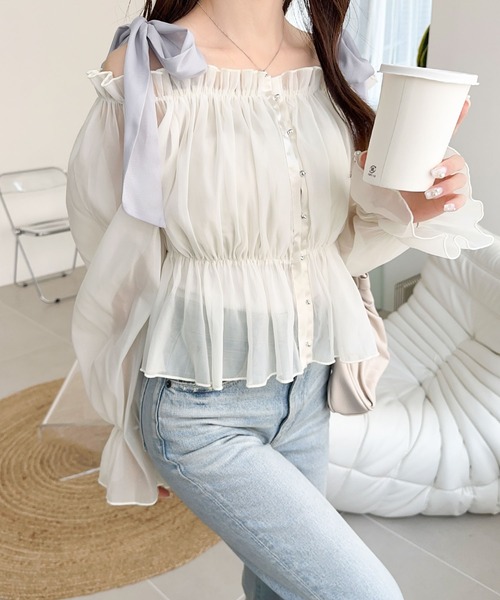ブラウス シャツ 1枚で万能！ONとOFFで楽しむ！2wayリボンブラウス レディース RANAN ブラウス シャツ シアージャガード2WAYリボンブラウス
