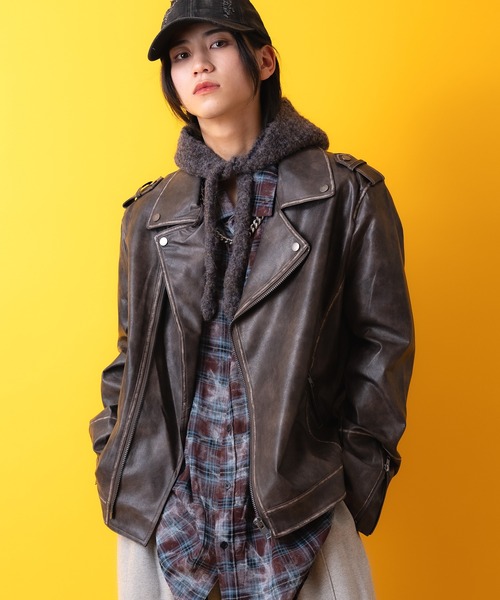 オーバーサイズ レディース（メンズライダースジャケット）（色