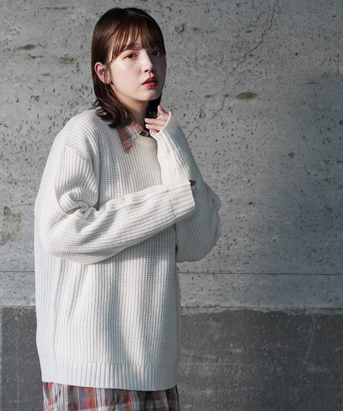 NEVER） Acquiesce セーター ニット 畔編みクルーネックニットセーター