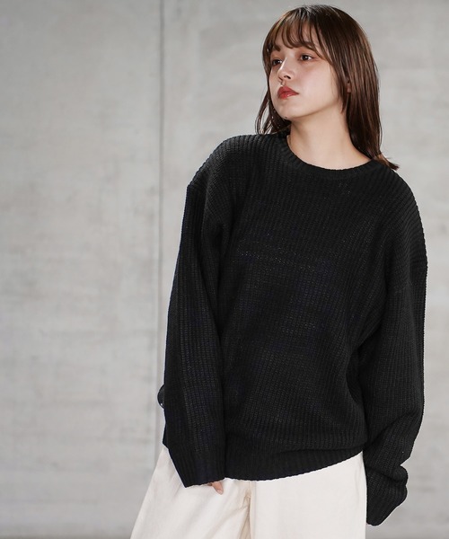 SHISHIKUI ANWC ブラック ニットセーター NEVER） Acquiesce セーター ニット 畔編みクルーネックニットセーター