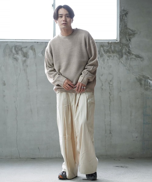 clubhaus クルーネックニットセーター GU公式 | ウォッシュドリブクルーネックセーター