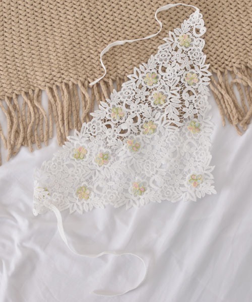 CA4LA花柄刺繍リバーシブル バブーシュカ 春新作 フラワーレース刺繍 バブーシュカ[品番：JP000006801