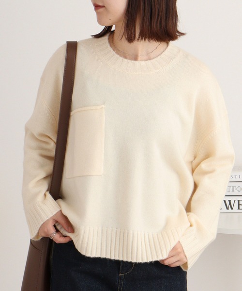 エグランティーヌ EGLANTINE カシミヤブレンドポケットプルオーバー （ブラック） EGLANTINE ニット セーター Eglantine カシミヤブレンドポケット