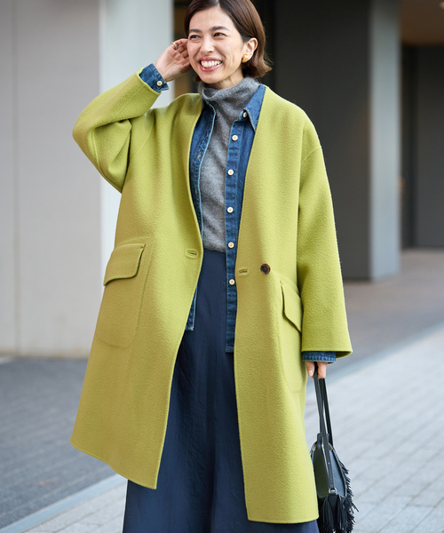 IENA（イエナ） ノーカラーコート 38 ネイビー レディース : ZOZOTOWN