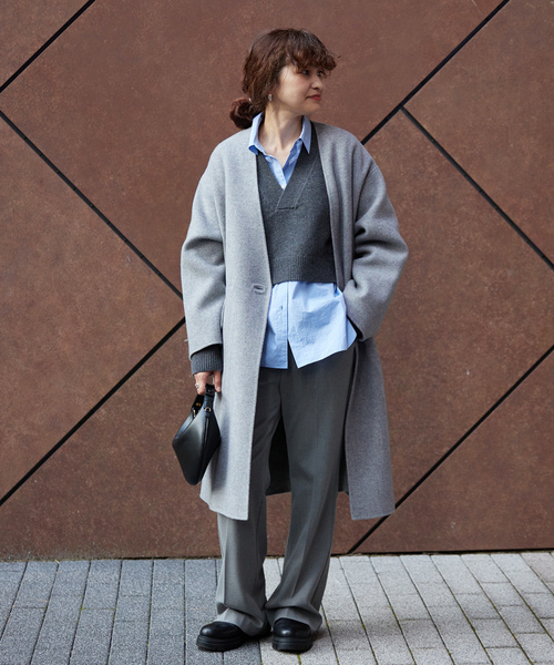 IENA（イエナ） ノーカラーコート 38 ネイビー レディース : ZOZOTOWN