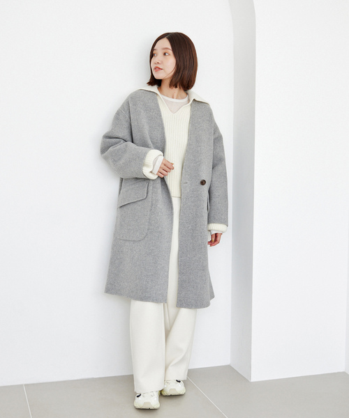 IENA（イエナ） ノーカラーコート 38 ネイビー レディース : ZOZOTOWN