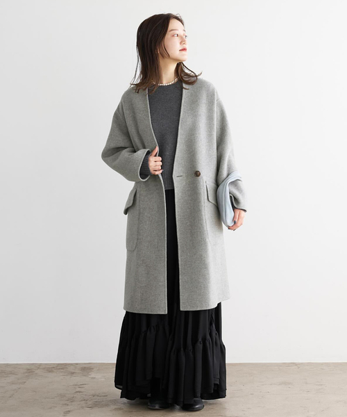 IENA（イエナ） ノーカラーコート 38 ネイビー レディース : ZOZOTOWN