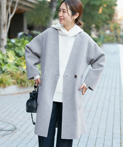 IENA（イエナ） ノーカラーコート 38 ネイビー レディース : ZOZOTOWN