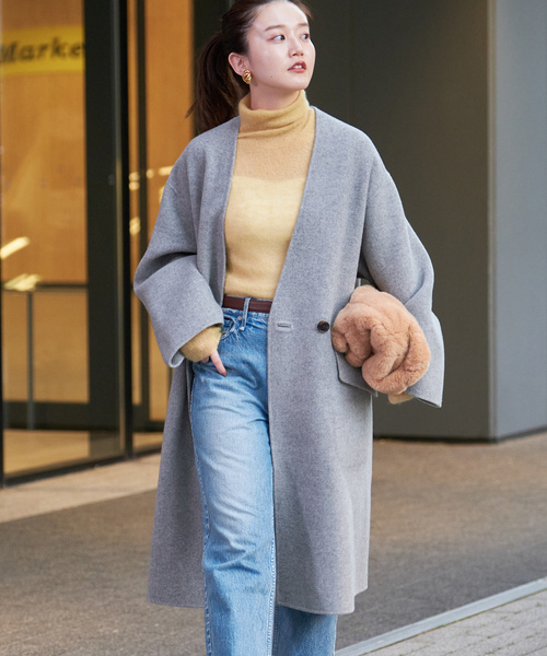 IENA（イエナ） ノーカラーコート 38 ネイビー レディース : ZOZOTOWN