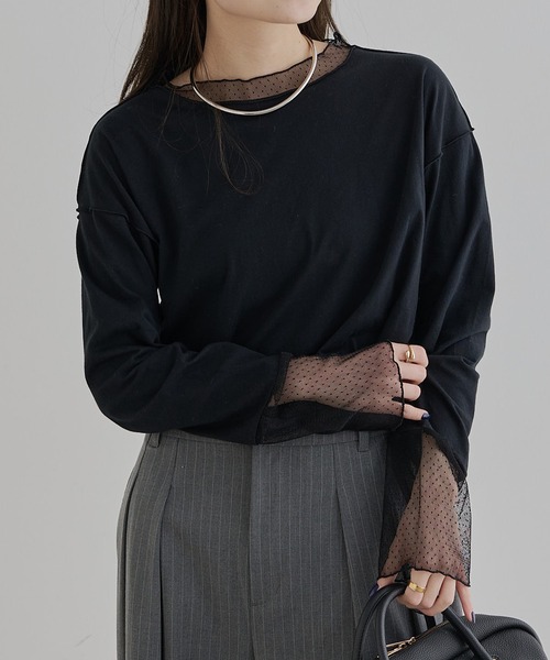 pual ce cin tシャツ ドットチュールドッキングレイヤードカットソー