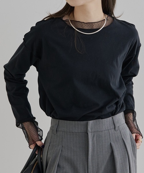 pual ce cin tシャツ ドットチュールドッキングレイヤードカットソー