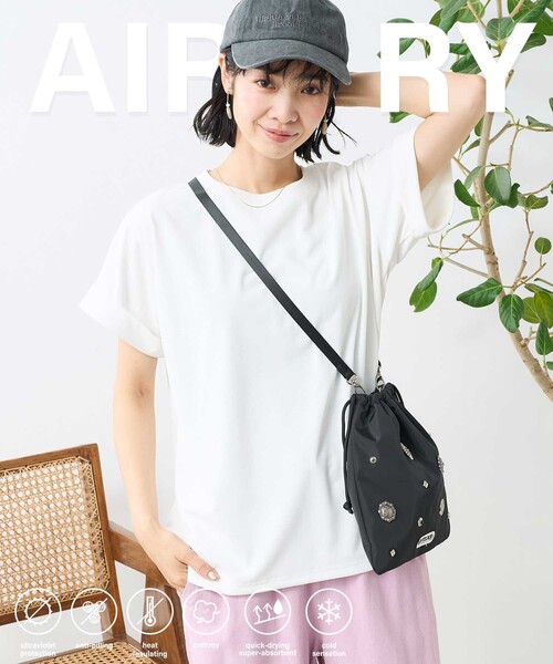 tシャツ 「接触冷感」ロールアップスリーブカットソー レディース セール】トリコット ロールアップ スリーブ カットソー -接触冷