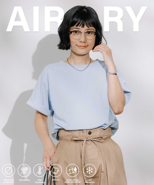 tシャツ 「接触冷感」ロールアップスリーブカットソー レディース セール】トリコット ロールアップ スリーブ カットソー -接触冷