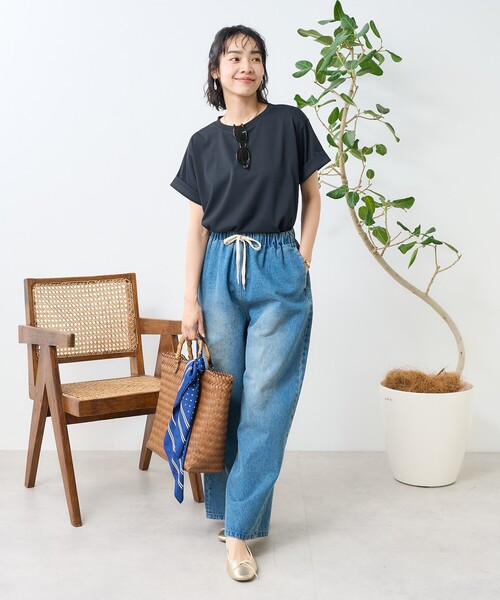 tシャツ 「接触冷感」ロールアップスリーブカットソー レディース セール】トリコット ロールアップ スリーブ カットソー -接触冷