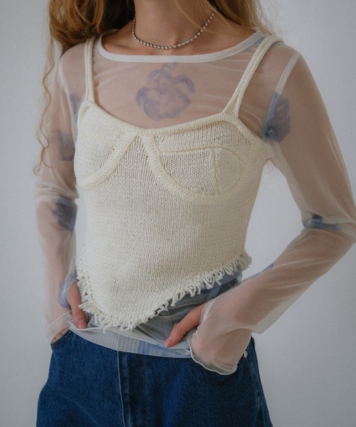 tシャツ rose pattern tulle tops レディース