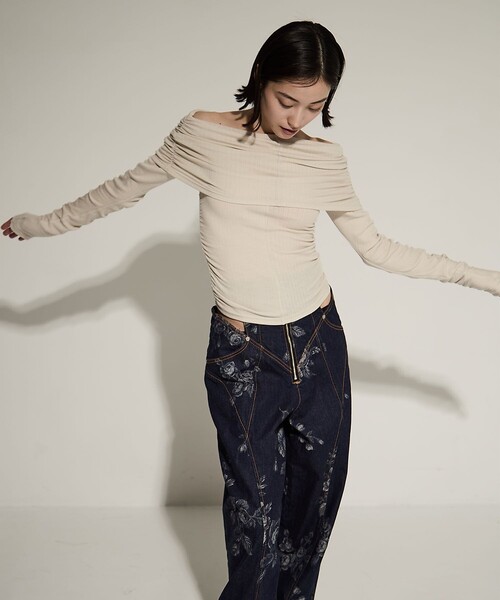 tシャツ 「STUDIOUS/ステュディオス」Washable Silk Cotton Offshoulder/シルクコットンオフショルダー レディー STUDIOUS tシャツ 「STUDIOUS/ステュディオス」Washable Silk