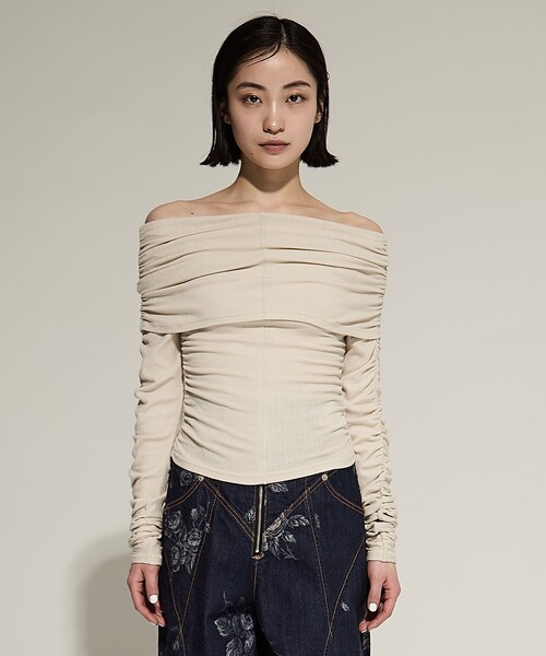 tシャツ 「STUDIOUS/ステュディオス」Washable Silk Cotton Offshoulder/シルクコットンオフショルダー レディー STUDIOUS tシャツ 「STUDIOUS/ステュディオス」Washable Silk
