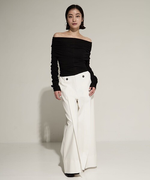 tシャツ 「STUDIOUS/ステュディオス」Washable Silk Cotton Offshoulder/シルクコットンオフショルダー レディー STUDIOUS tシャツ 「STUDIOUS/ステュディオス」Washable Silk