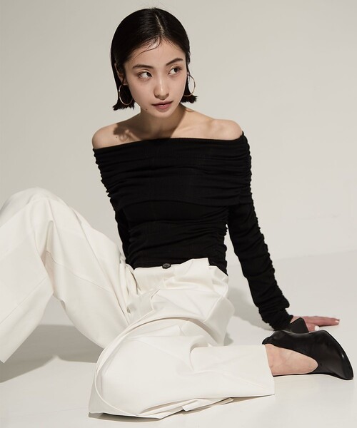 tシャツ 「STUDIOUS/ステュディオス」Washable Silk Cotton Offshoulder/シルクコットンオフショルダー レディー STUDIOUS tシャツ 「STUDIOUS/ステュディオス」Washable Silk