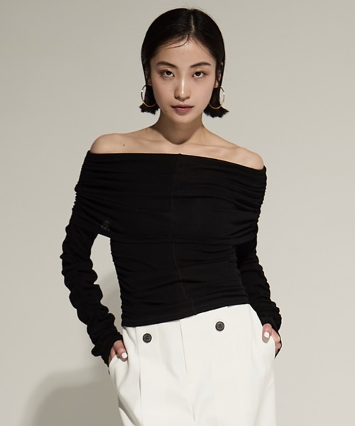 tシャツ 「STUDIOUS/ステュディオス」Washable Silk Cotton Offshoulder/シルクコットンオフショルダー レディー