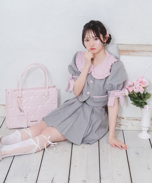 Honey Cinnamon 定期入れ付きキルティングトート ピンク Honey Cinnamon トートバッグ 定期入れ付きキルティングトート