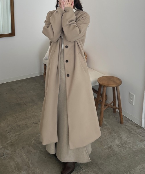 「JUNOAH」 ノーカラーコート SMALL ベージュ レディース_画像5