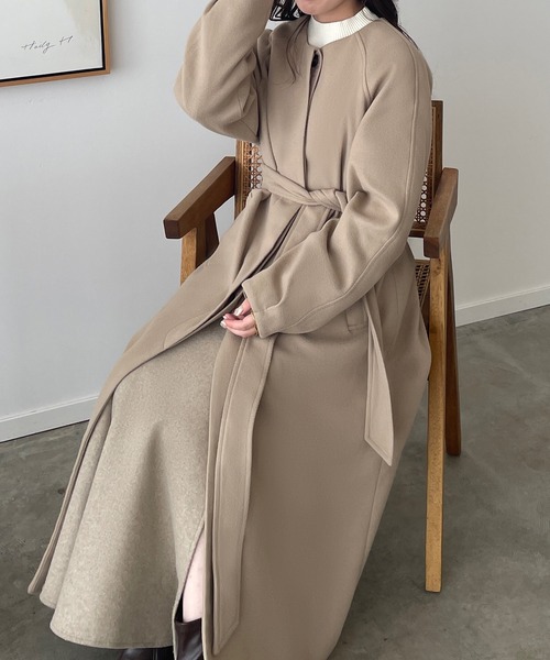 「JUNOAH」 ノーカラーコート SMALL ベージュ レディース_画像7