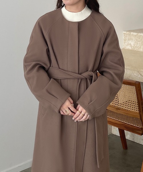 「JUNOAH」 ノーカラーコート SMALL ベージュ レディース_画像8