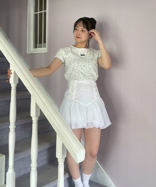 Miーje（ミジェ） tシャツ 半袖 小花柄ワッフル半袖Tシャツ「韓国