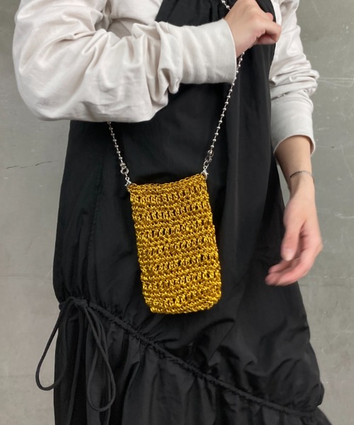 透かし編みショルダーバッグ｜軽やかで整う｜大人のシンプル手編みバッグ ショルダーバッグ バッグ 透かし編みスマホショルダー レディース