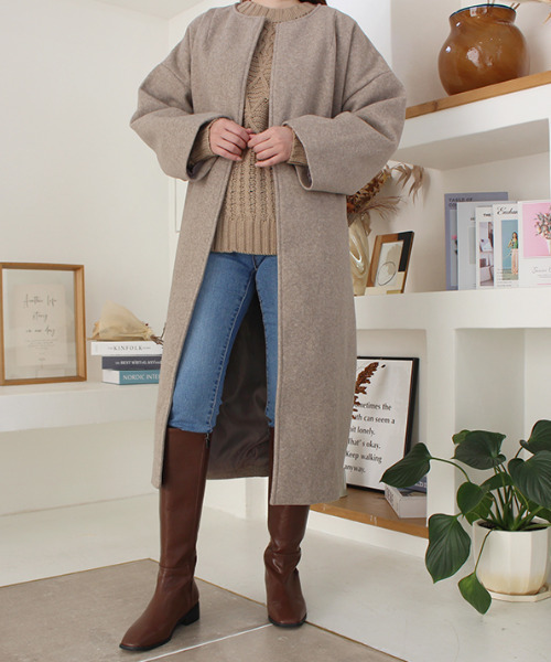 「MODE ROBE」 ノーカラーコート FREE モカ レディース_画像4