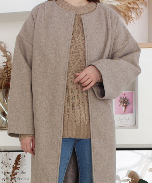 「MODE ROBE」 ノーカラーコート FREE モカ レディース_画像6