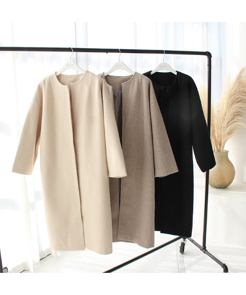 「MODE ROBE」 ノーカラーコート FREE モカ レディース_画像9