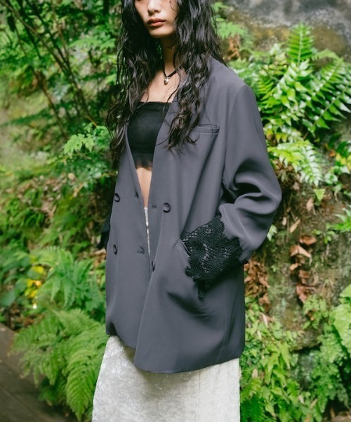 sahara ジャケット ノーカラージャケット Lace Cuff Over Jacket