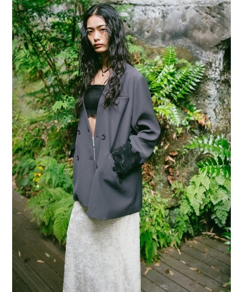 sahara ジャケット ノーカラージャケット Lace Cuff Over Jacket
