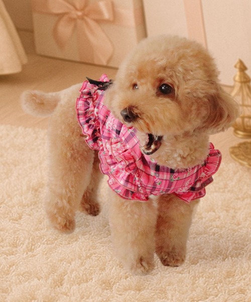 Diable baiser（ディアブルベーゼ） 犬 服 花柄×ピンクチェック柄