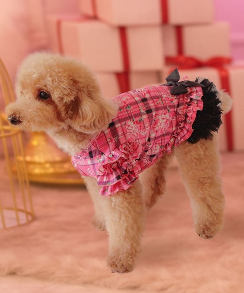 Diable baiser（ディアブルベーゼ） 犬 服 花柄×ピンクチェック柄