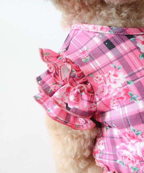 Diable baiser（ディアブルベーゼ） 犬 服 花柄×ピンクチェック柄