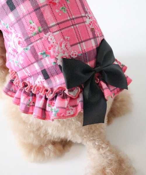 Diable baiser 犬 服 花柄×ピンクチェック柄フリフリTシャツ姫